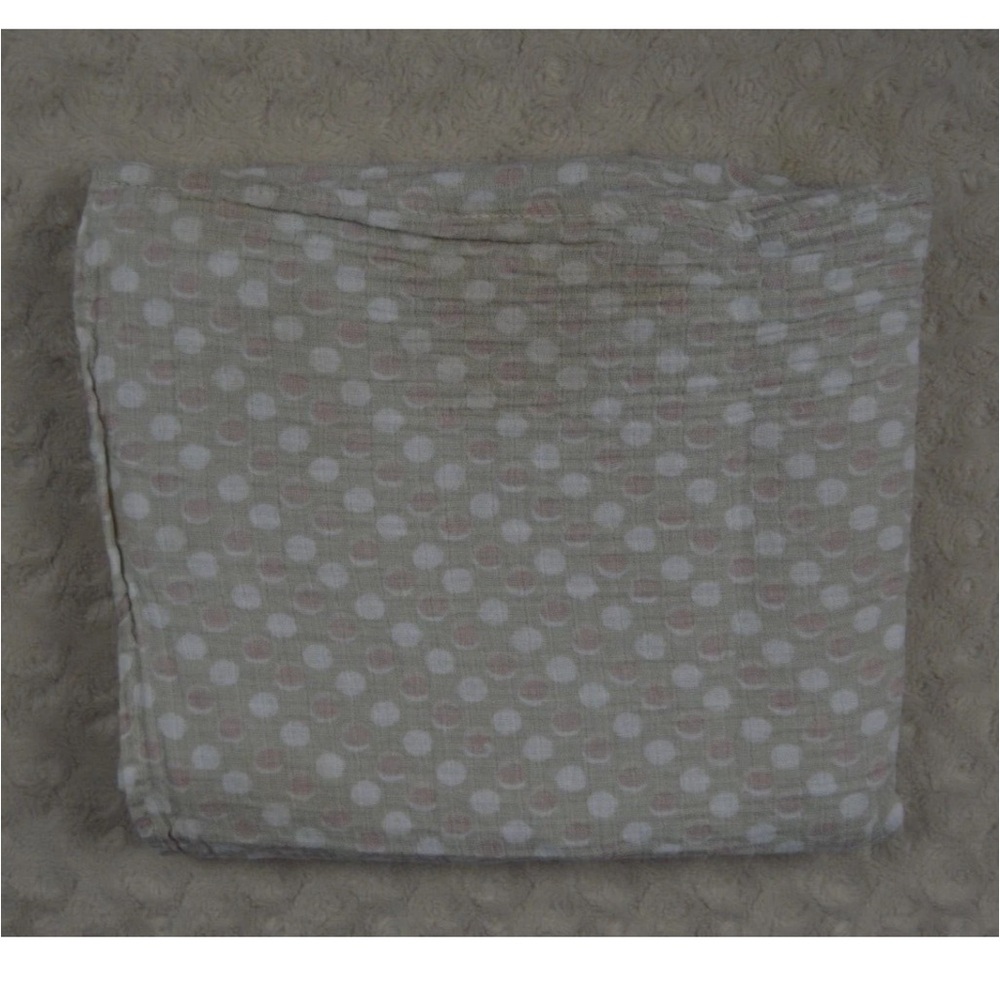 Patina Vie Baby Swaddle Blanket Tan White Pink Polka Dots Muslin Cotton Thin